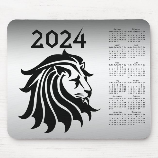 Silver and Black Lion 2024 Calendar Mousepad