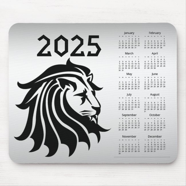 Silver and Black Lion 2025 Calendar Mousepad