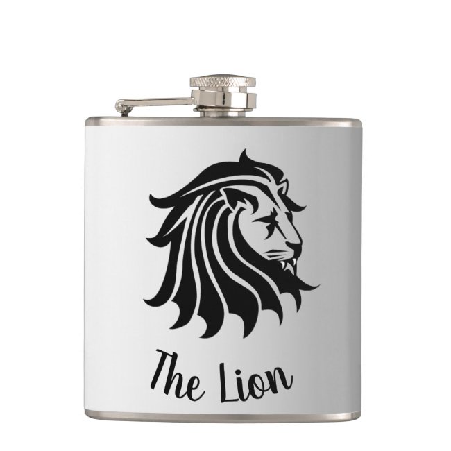 Silver and Black Lion Silhouette Flask