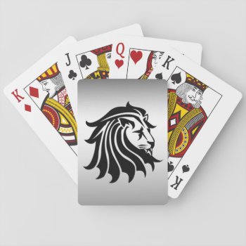 Silver And Black Lion Silhouette Playing Cards by Bebops at Zazzle