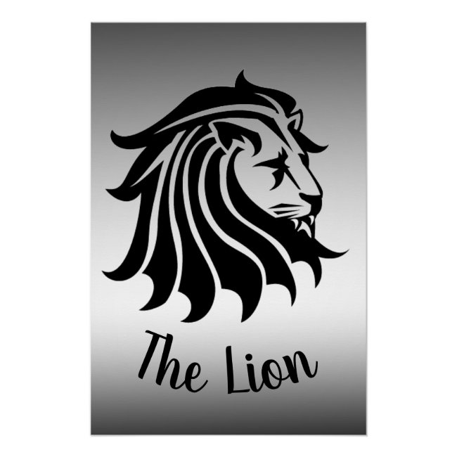 Silver and Black Lion Silhouette Poster