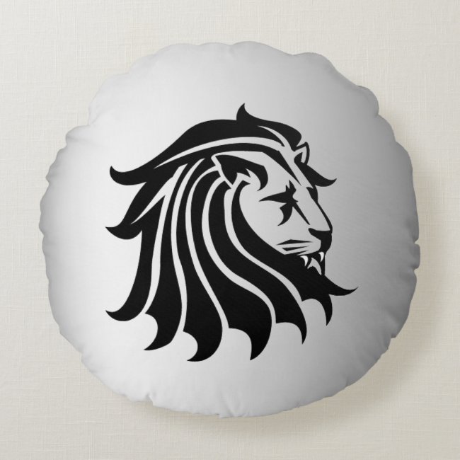Silver and Black Lion Silhouette Round Pillow