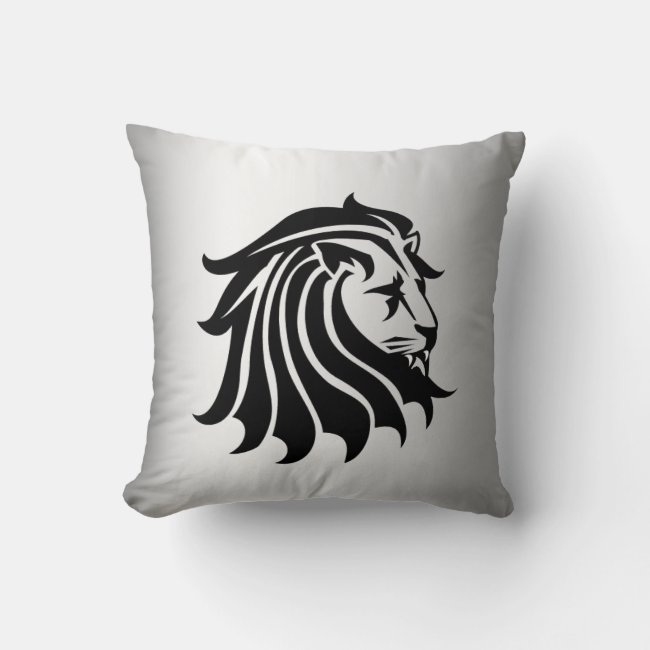Silver and Black Lion Silhouette Throw Pillow