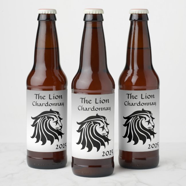Silver and Black Lion Silhouette Wine Labels