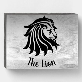 Silver and Black Lion Silhouette Wood Box Sign