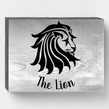 Silver And Black Lion Silhouette Wood Box Sign by Bebops at Zazzle