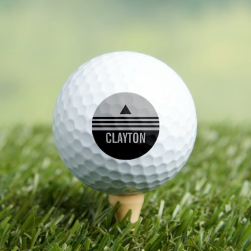 Silver and Black Masculine Triangle Design Name Golf Balls