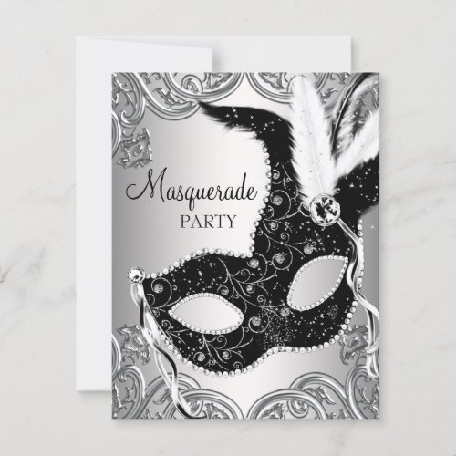 Silver and Black Mask Masquerade Party Invitation