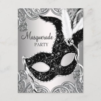 Silver And Black Mask Masquerade Party Invitation by Pure_Elegance at Zazzle