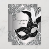 Silver and Black Mask Masquerade Party Invitation (Front/Back)