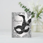 Silver and Black Mask Masquerade Party Invitation (Standing Front)