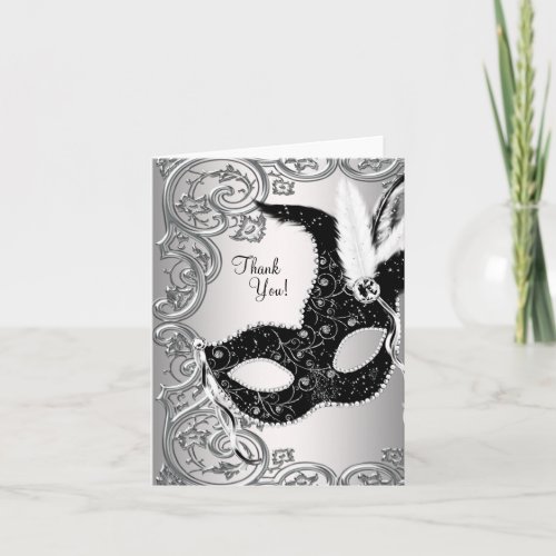 Silver and Black Masquerade Party Thank You Cards