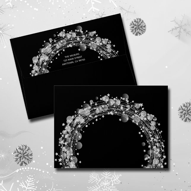 Silver and Black Merry Christmas Envelope (Christmas Silver Stars on Black Envelopes, FREE return address on the back.)