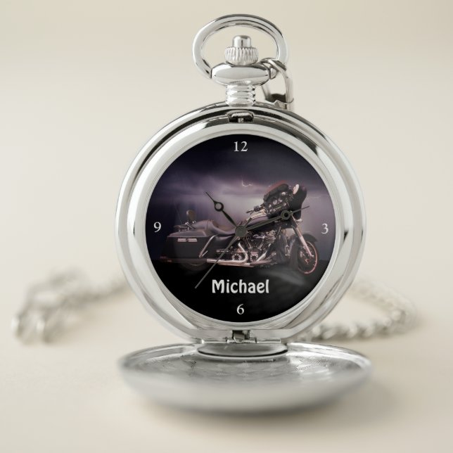 Silver and Black Motorcycle in Storm Pocket Watch (Inside)