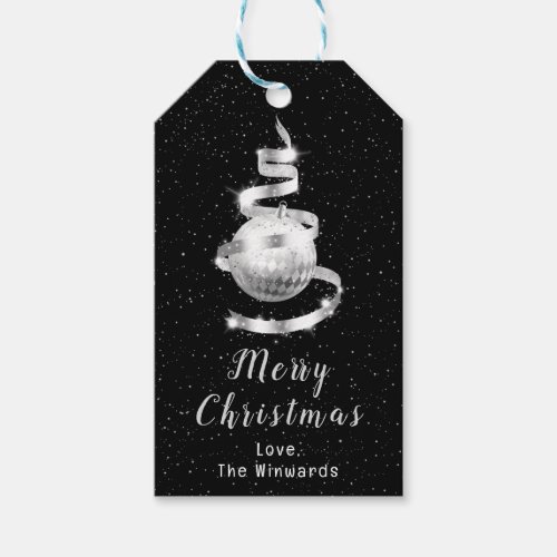 Silver and Black Ornament Merry Christmas Gift Tags