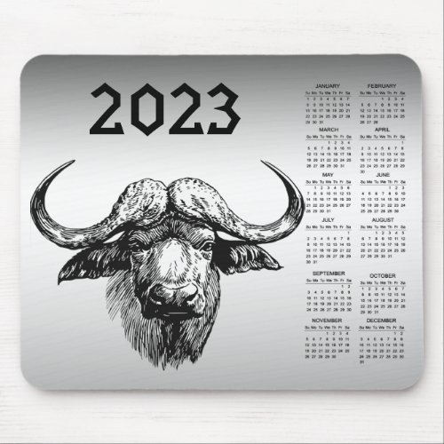 Silver and Black Ox 2023 Calendar Mousepad