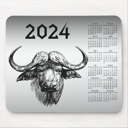 Silver and Black Ox 2024 Calendar Mousepad