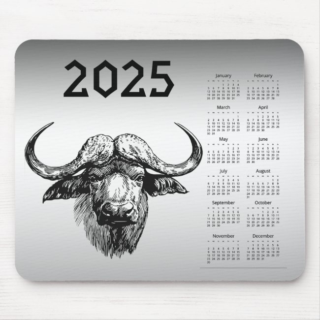 Silver and Black Ox 2025 Calendar Mousepad