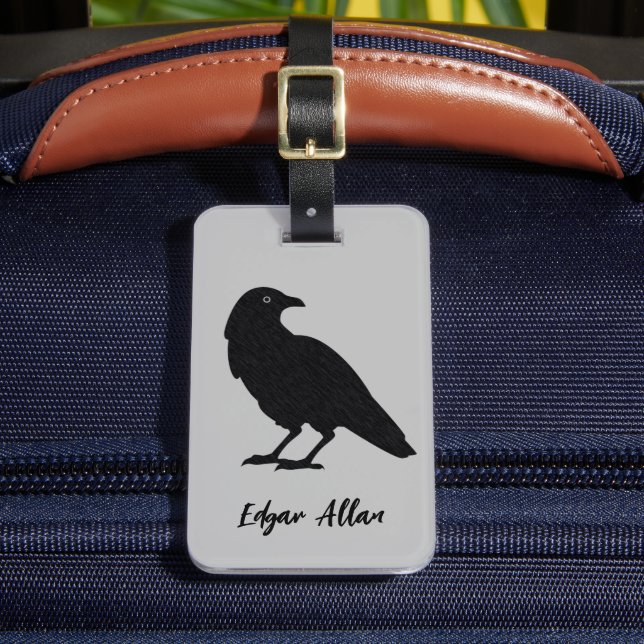 Silver and Black Personalized Luggage Tag | Raven (Front Insitu 2)