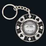 Silver and Black Poker Chip Design - Personalize Keychain<br><div class="desc">Silver and Black Poker Chip Design keychain ready for you to personalize. ✔Note: Not all template areas need changed. 📌If you need further customization, please click the "Click to Customize further" or "Customize or Edit Design" button and use our design tool to resize, rotate, change text color, add text and...</div>