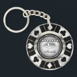 Silver and Black Poker Chip Design - Personalize Keychain<br><div class="desc">Silver and Black Poker Chip Design keychain ready for you to personalize. ✔Note: Not all template areas need changed. 📌If you need further customization, please click the "Click to Customize further" or "Customize or Edit Design" button and use our design tool to resize, rotate, change text color, add text and...</div>