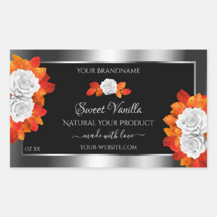Silver and Black Product Labels Orange White Roses