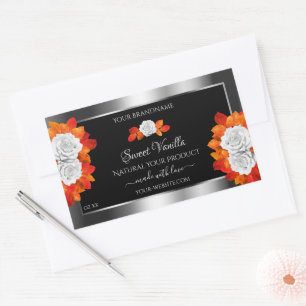 Silver and Black Product Labels Orange White Roses
