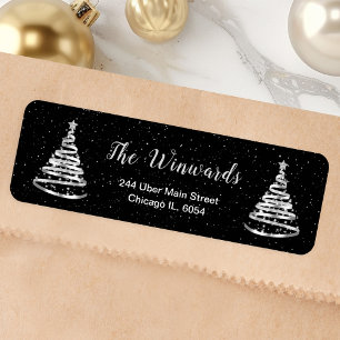 Silver and Black Ribbon Christmas Tree Label