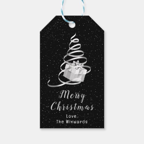 Silver and Black Ribbon Gift Merry Christmas Gift Tags