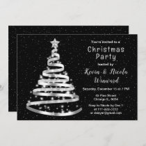 Silver and Black Ribbon Tree Christmas Party Invitation