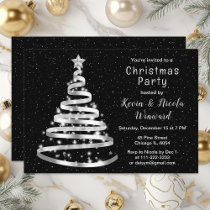 Silver and Black Ribbon Tree Christmas Party Invitation