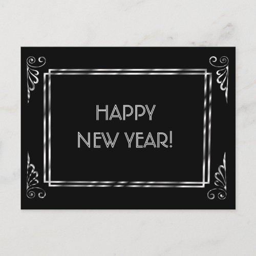 Silver and Black Roaring 20s Style Happy New Year Postcard