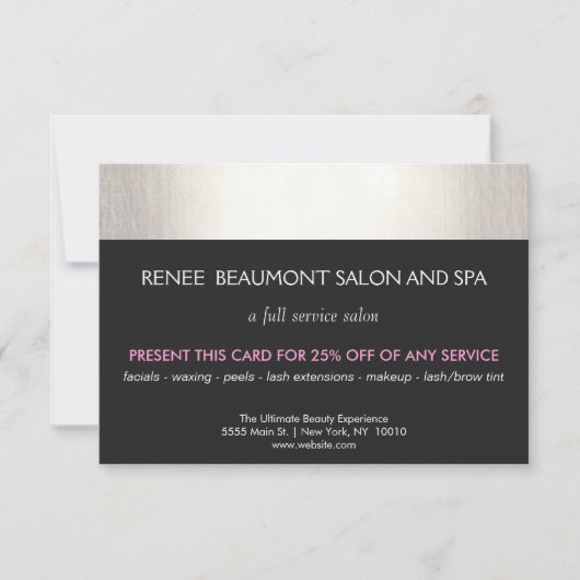 Silver and Black Salon and Spa Customer Coupon (Front)