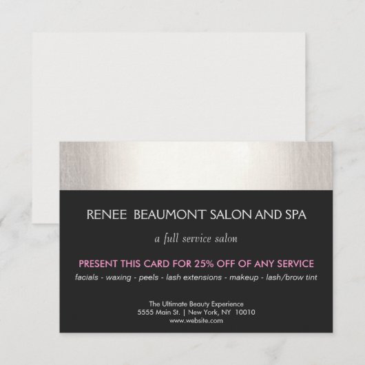 Silver and Black Salon and Spa Customer Coupon (Front/Back)