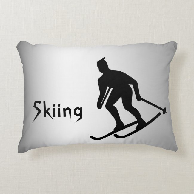 Silver and Black Skiing Sports Accent Pillow