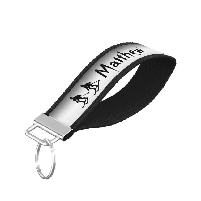 Silver and Black Skiing Sports Wrist Keychain