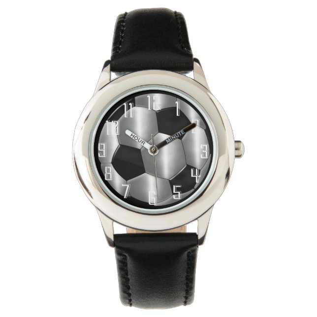 Silver and Black Soccer Ball Watch (Front)