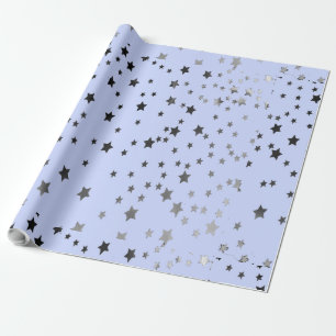 Silver and black stars on blue wrapping paper