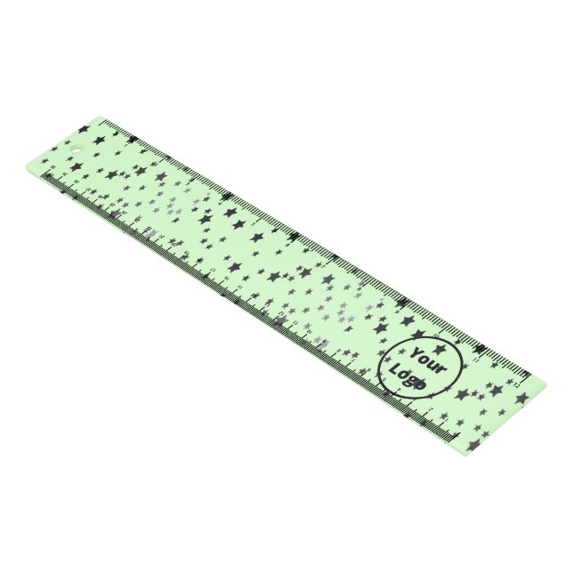 Silver and black stars on green ruler (Angled)