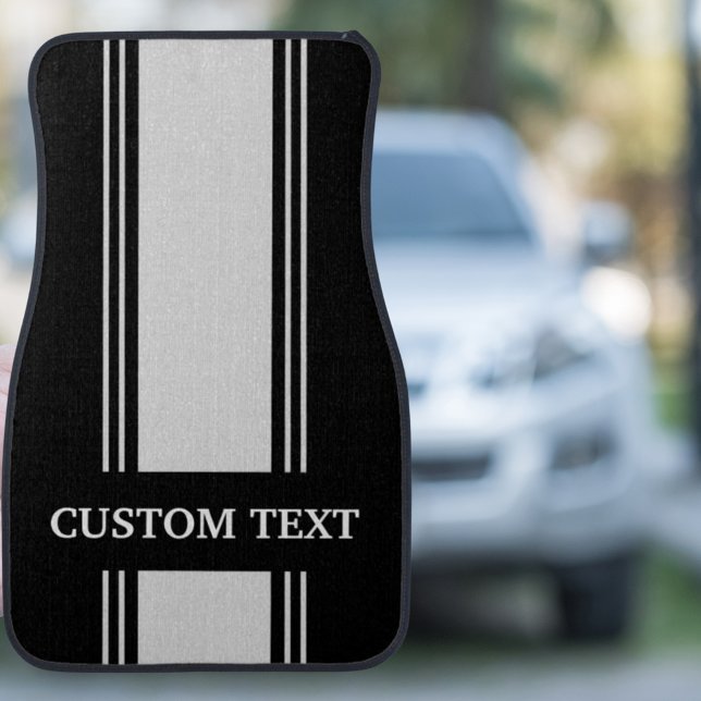 Silver and Black Stripe Custom Personalized Name C Car Floor Mat (Creator Uploaded)