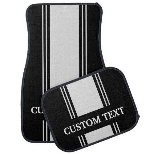 Silver and Black Stripe Custom Personalized Name Car Floor Mat