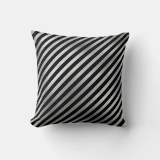 Silver and Black Striped Throw Pillow