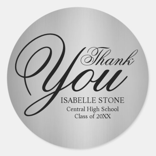 Silver and Black Thank You Graduation Stickers