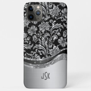Silver and black vintage floral damasks iPhone 11 pro max case