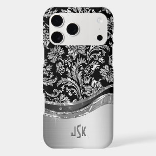 Silver and black vintage floral damasks iPhone 17 pro max case