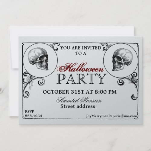 Silver and Black Vintage Gothic Halloween Party Invitation