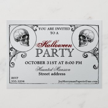 Silver And Black Vintage Gothic Halloween Party Invitation by JoyMerrymanStore at Zazzle
