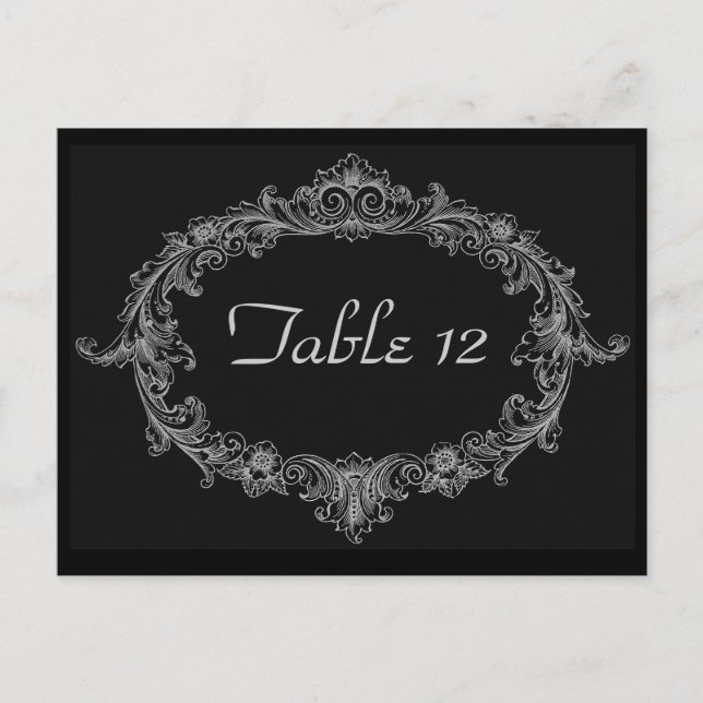 Silver and Black Wedding Reception Table Number (Front)