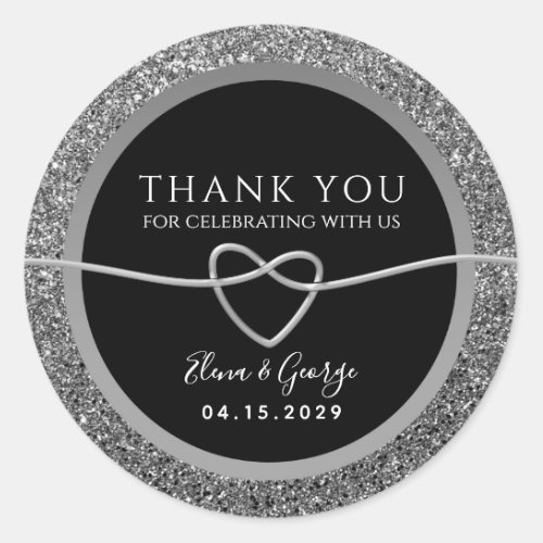 Silver and Black Wedding Thank You Favor Classic Round Sticker