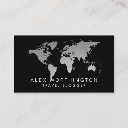 Silver and Black World Map International Travel Business Card